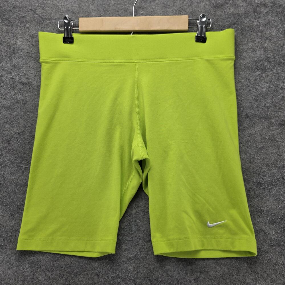 Nike Shorts Womens L Green 9 In Biker Athletic Slim Elastic Waist Stretch Gym